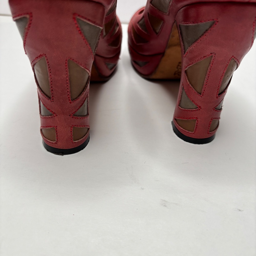 John Fluevog Miracles Meera Leather Heels Stained Glass Platform Pumps 8.5 Red - Picture 11 of 12